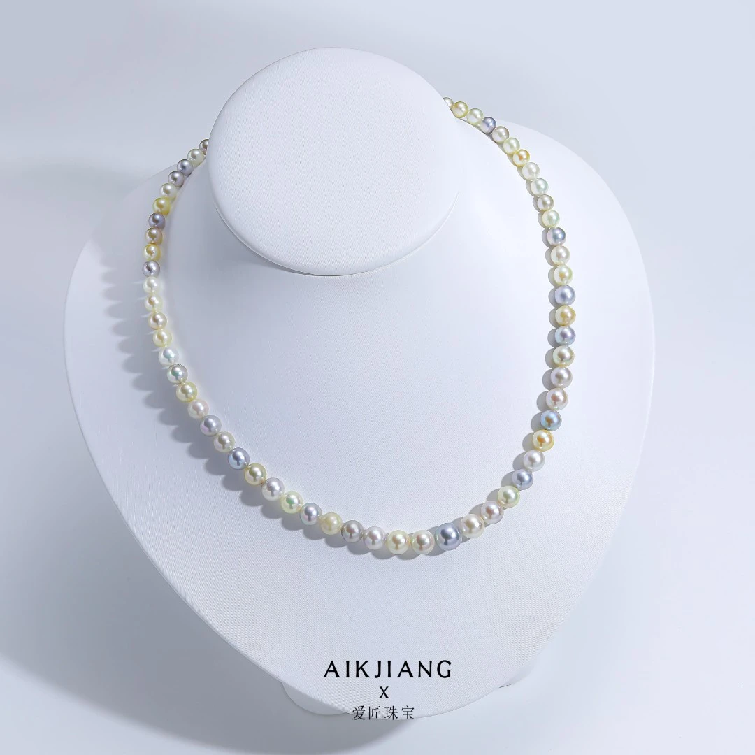 AIKJIANG/爱匠【白总】akoya海水珍珠东方彩蝶5-8mm全珠项链