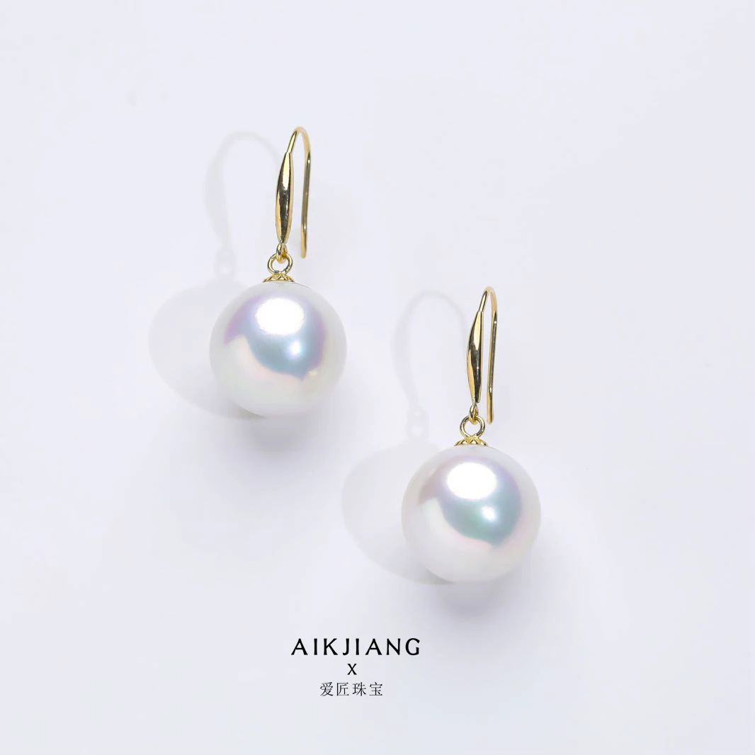 AIKJIANG/爱匠【白总】18K金淡水珍珠白色强光 11-12mm珍珠耳钩精致