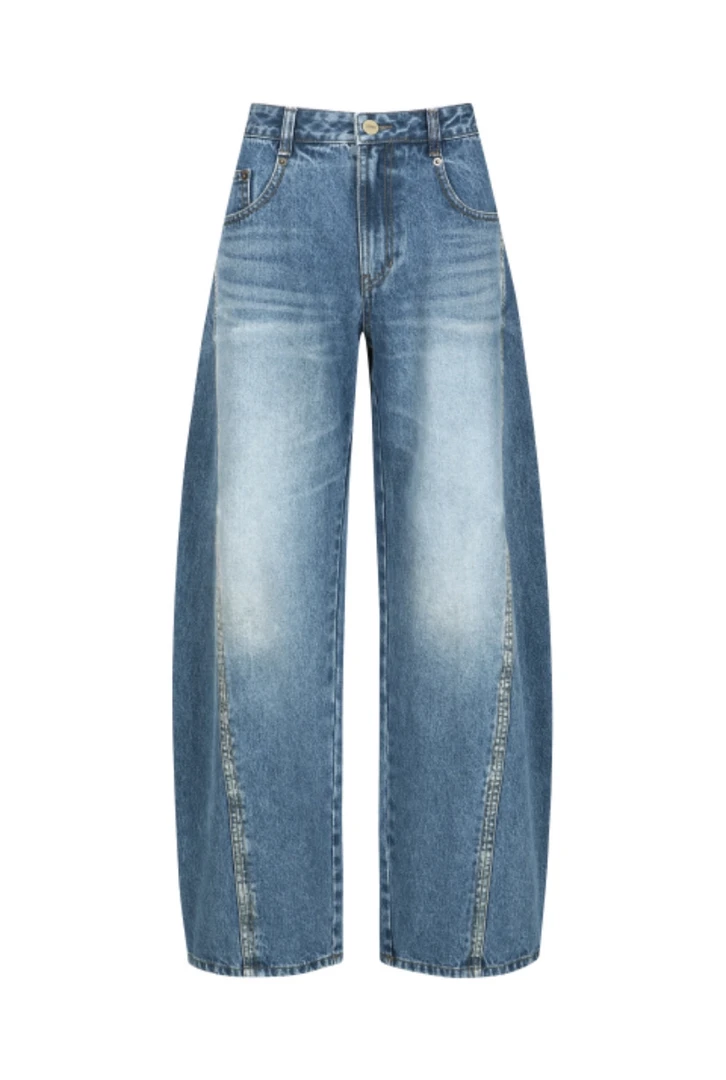 YCH24早秋牛仔裤休闲百搭渐变直筒裤长裤宽松时尚蓝色水洗4074