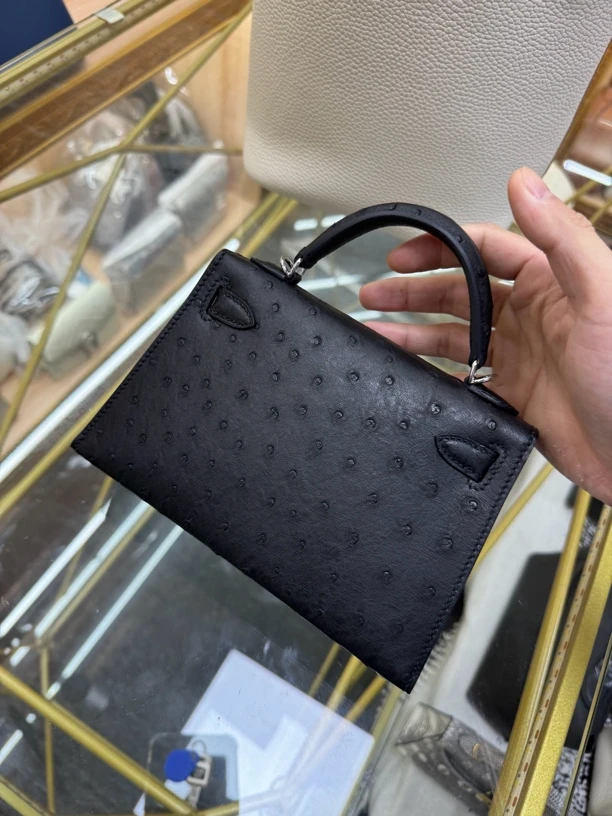 19cm鸵鸟皮女包 全手缝女包手工包包