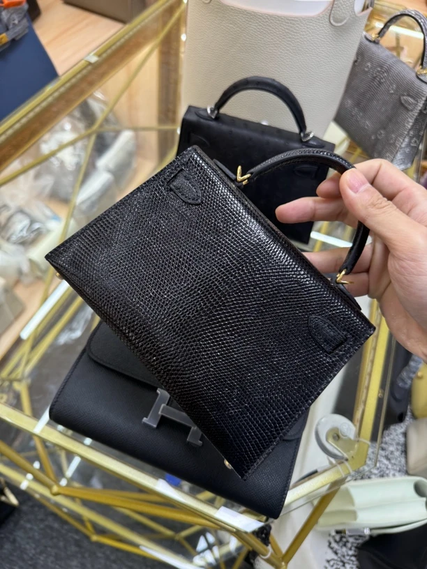 19cm女士包包全手缝女包蜥蜴皮单肩斜挎包