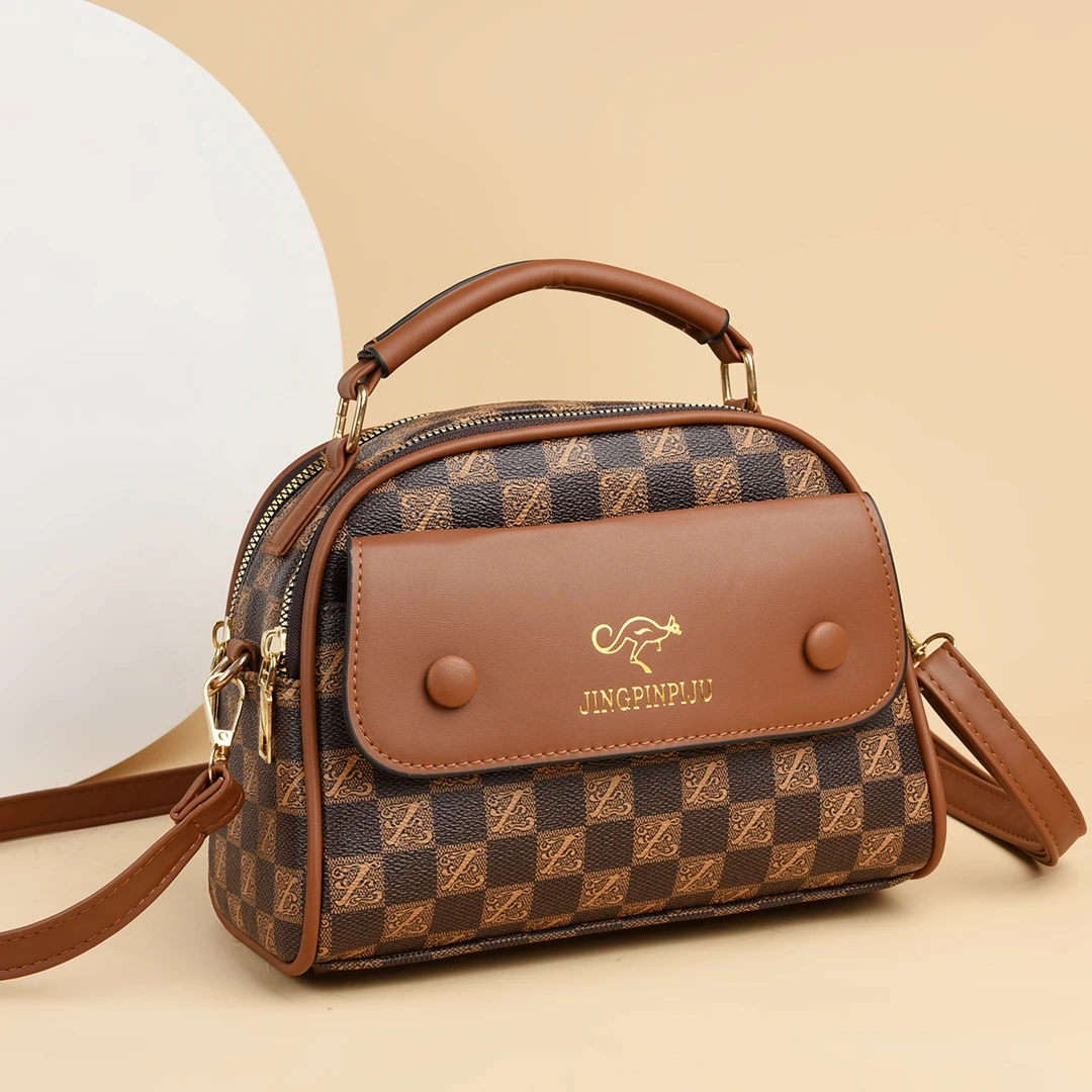 2024新款潮流女包双层大空间手提包格纹女士百搭休闲单价斜挎包包