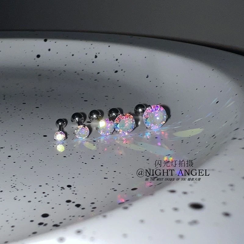 铜合金锆石耳饰 巨闪亮爆闪炫彩AB彩钻耳骨钉锆石拧螺丝耳蜗钉