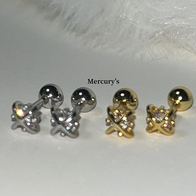 铜合金合成锆石耳饰 宇宙行星耳窝钉养耳洞闪钻耳骨钉拧螺丝耳饰