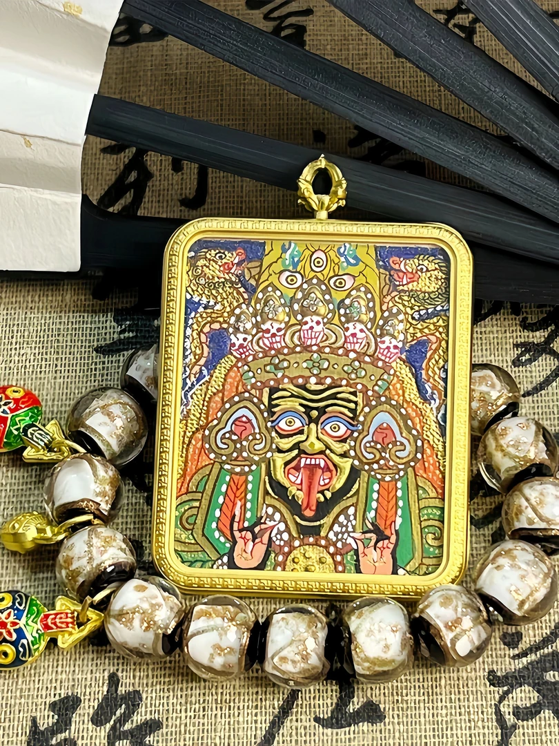 唐卡吊坠真品西藏纯手工【扎基拉姆】纯手绘粗矿砂4*5热贡画风唐卡