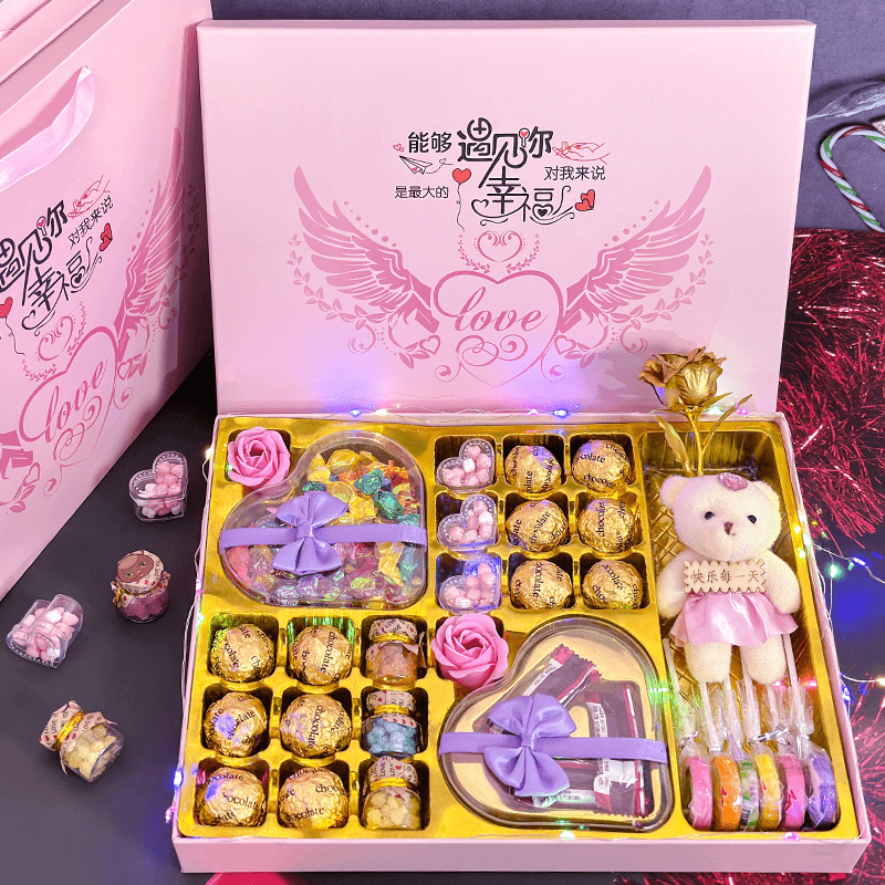 七夕情人节巧克力礼盒装情人节生日礼物糖果送女朋友闺蜜玫瑰花