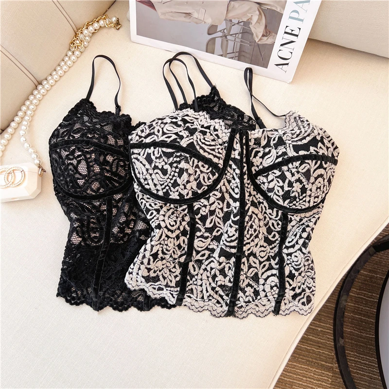2025新款秋冬蕾丝小吊带背心法式辣妹显瘦蕾丝打底带胸垫内搭上衣