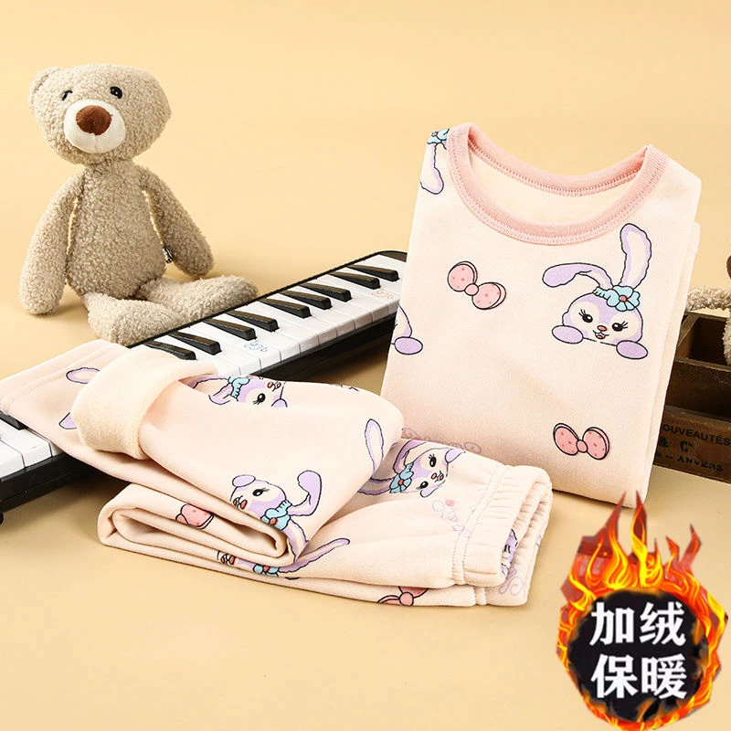 儿童加绒保暖内衣套装男女童宝宝加厚冬季新款睡衣秋衣秋裤家居服