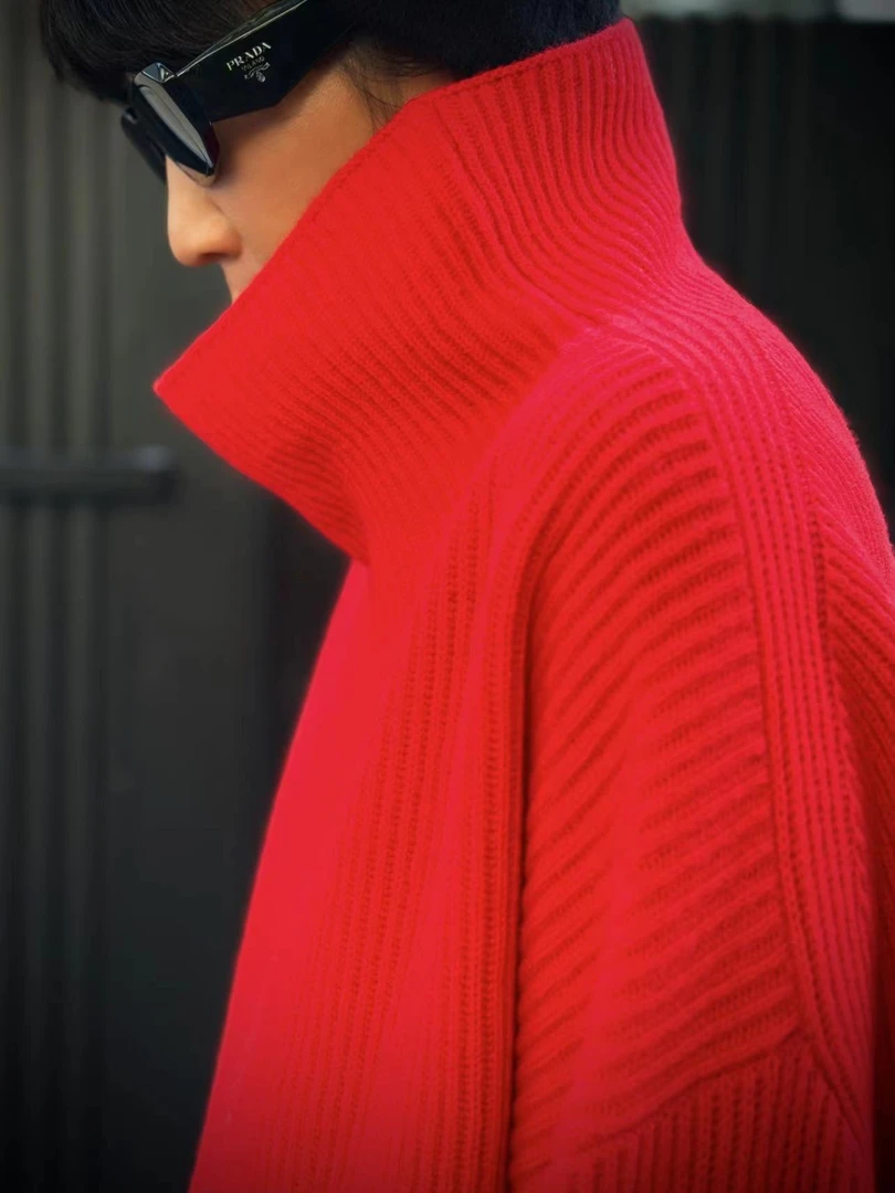 【Black Tiger】中国红进口特织羊毛慵懒简约阔版毛衣