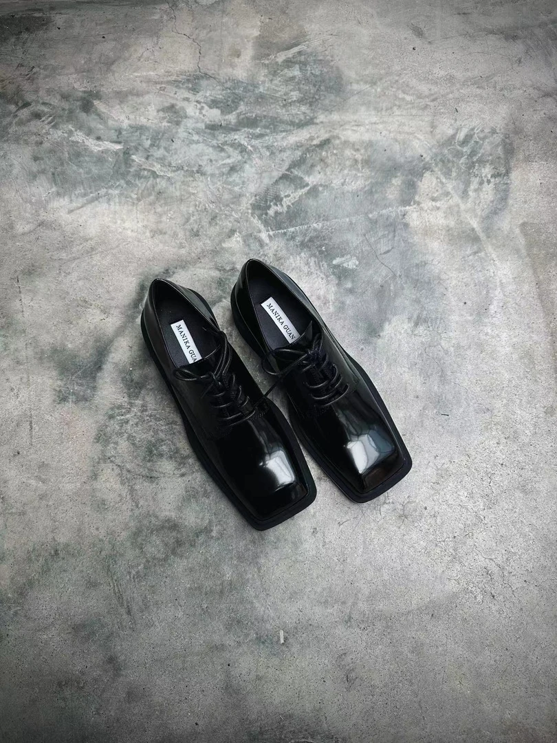 【Black Tiger】酷黑·小众欧美方头皮鞋·胎牛皮·内里羊皮