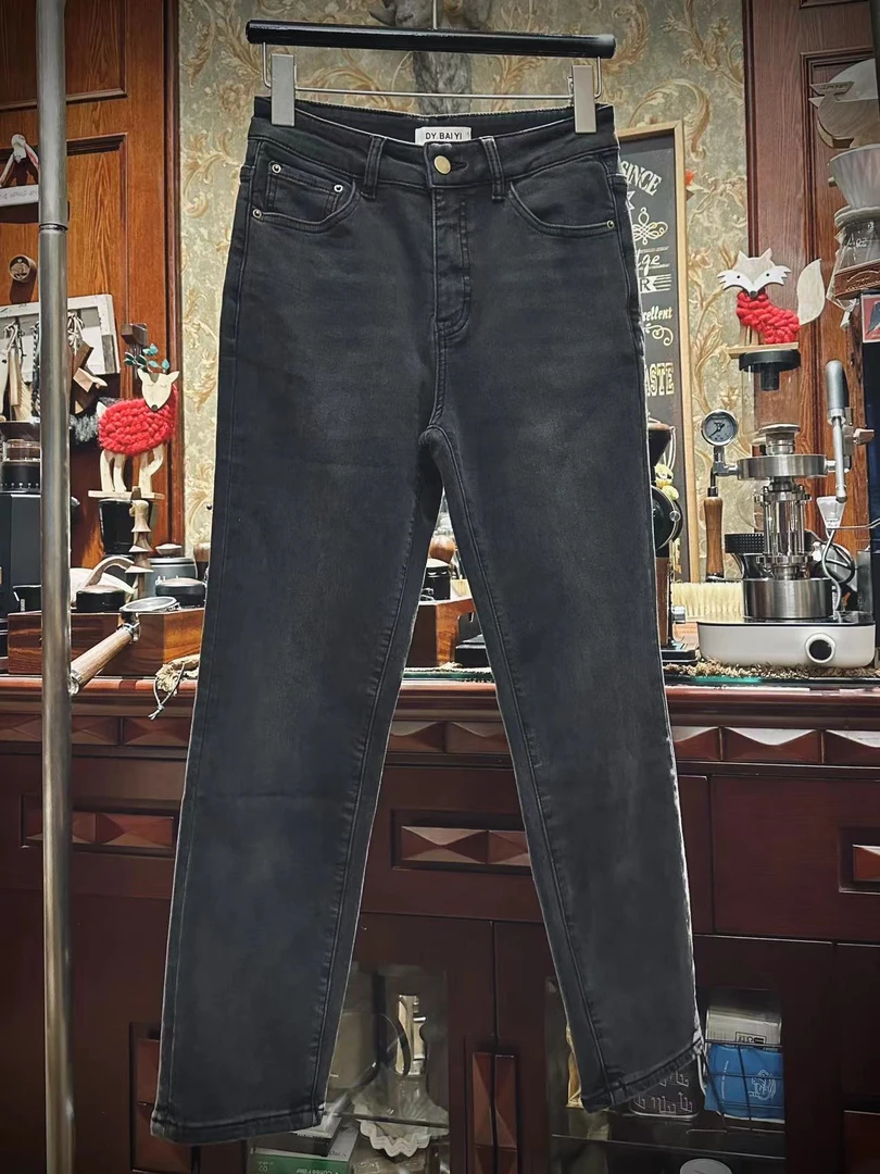 【Black Tiger】做旧炭黑复古加绒进口特织纱线烟管牛仔裤
