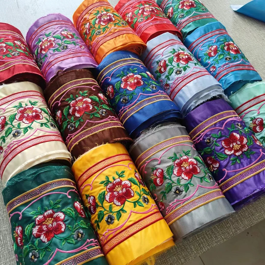 13厘米宽度织带仿真丝新中式刺绣窗帘绣花边古装汉服包边拼接绣片