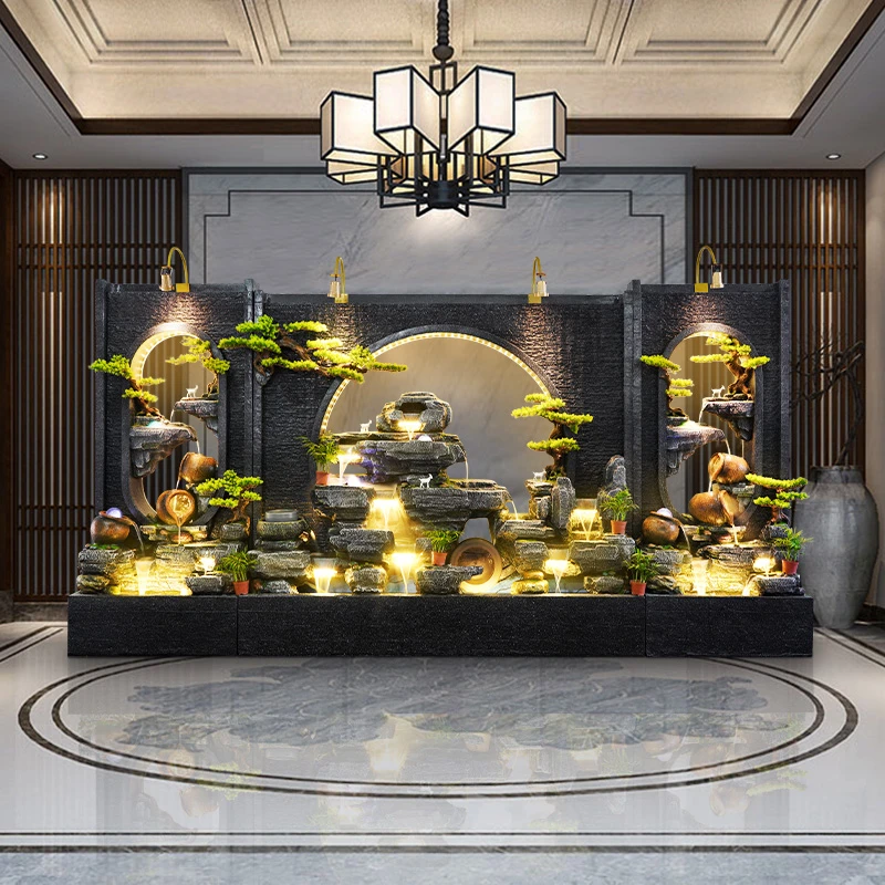 善水源酒店别墅大型流水屏风户外庭院假山流水喷泉鱼池造景观摆件
