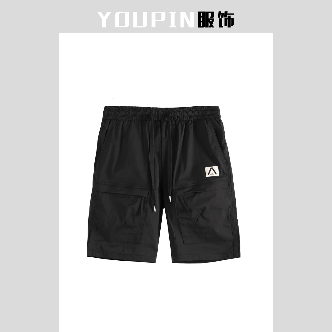 男士休闲裤时尚百搭夏季宽松潮流男款黑色速干印花抽绳短裤YY5029
