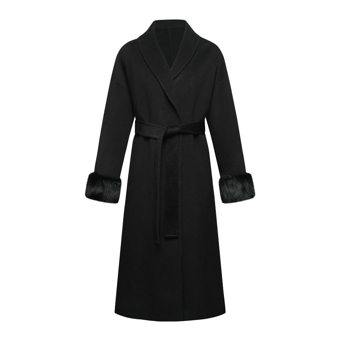 双面呢时尚羊毛大衣百搭女士秋冬可拆卸真狐狸毛毛呢外套