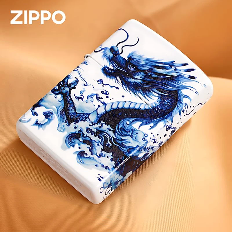 ZIPPO/之宝打火机亮漆彩印青花瓷环绕龙防风高档男士送礼DYJ1H1X1
