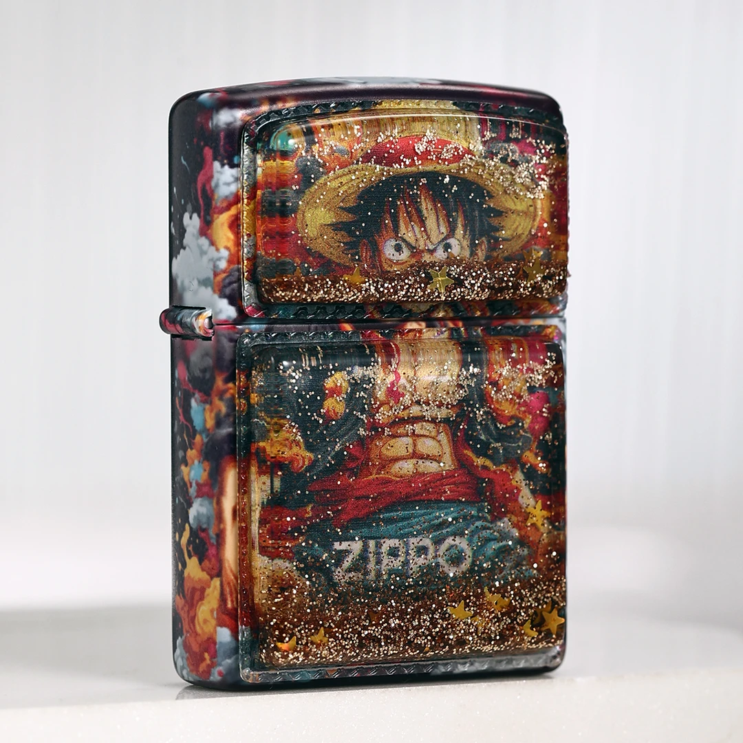 ZIPPO正品打火机金色流沙贴章彩印海贼王男个性防风原装收藏送礼