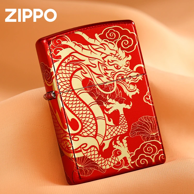 ZIPPO打火机【红冰鸿运游龙】红色复古个性防风原装男士DYJ1