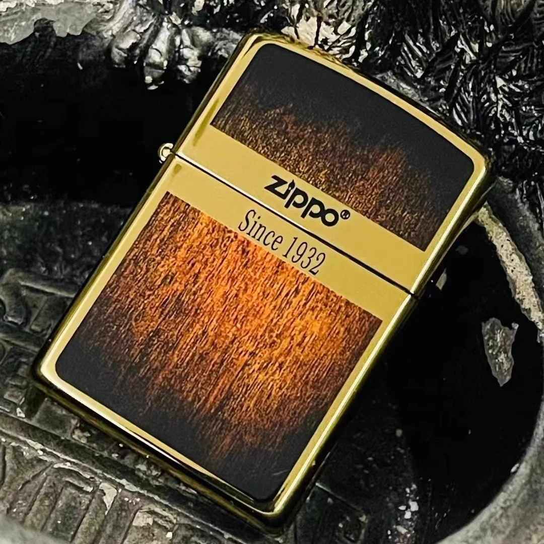 ZIPPO正品打火机金色珐琅木纹中标礼盒装商标起源送礼DY8902TQ