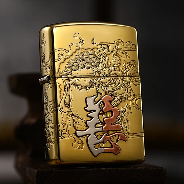 Zippo打火机【善恶一念】盔甲之间金色防风个性原装男士DYJ1