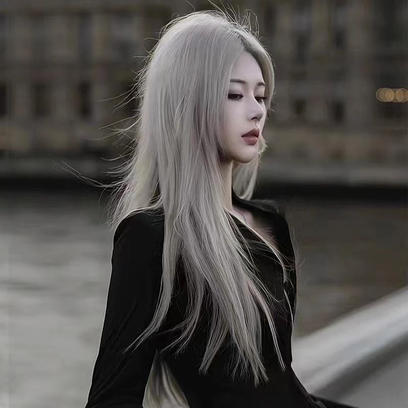 假发女长发全头套式气质中分奶奶灰长直发自然仿真人lolita假发套