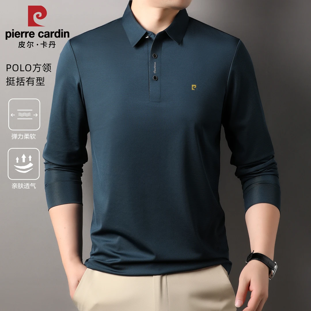 【轻奢无痕高支】皮尔卡丹春秋男士三粒扣高弹免烫简约时尚polo长袖