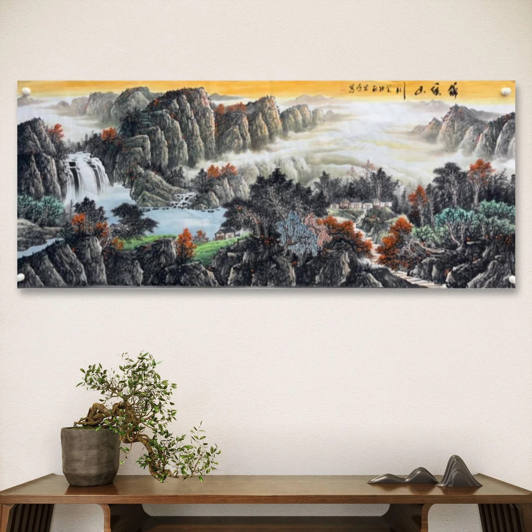 于光领-2-6-手绘国画-锦绣山川-八尺现场托底-客厅办公室挂画