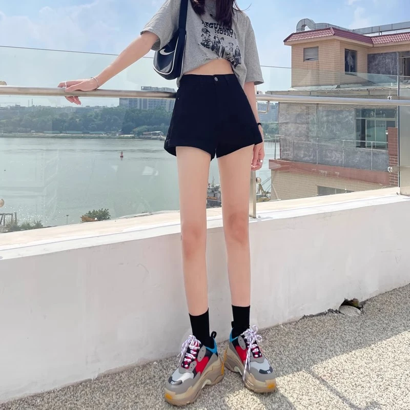 牛仔短裤女夏季2025新款高腰显瘦黑色学生小个子网红百搭阔腿热裤