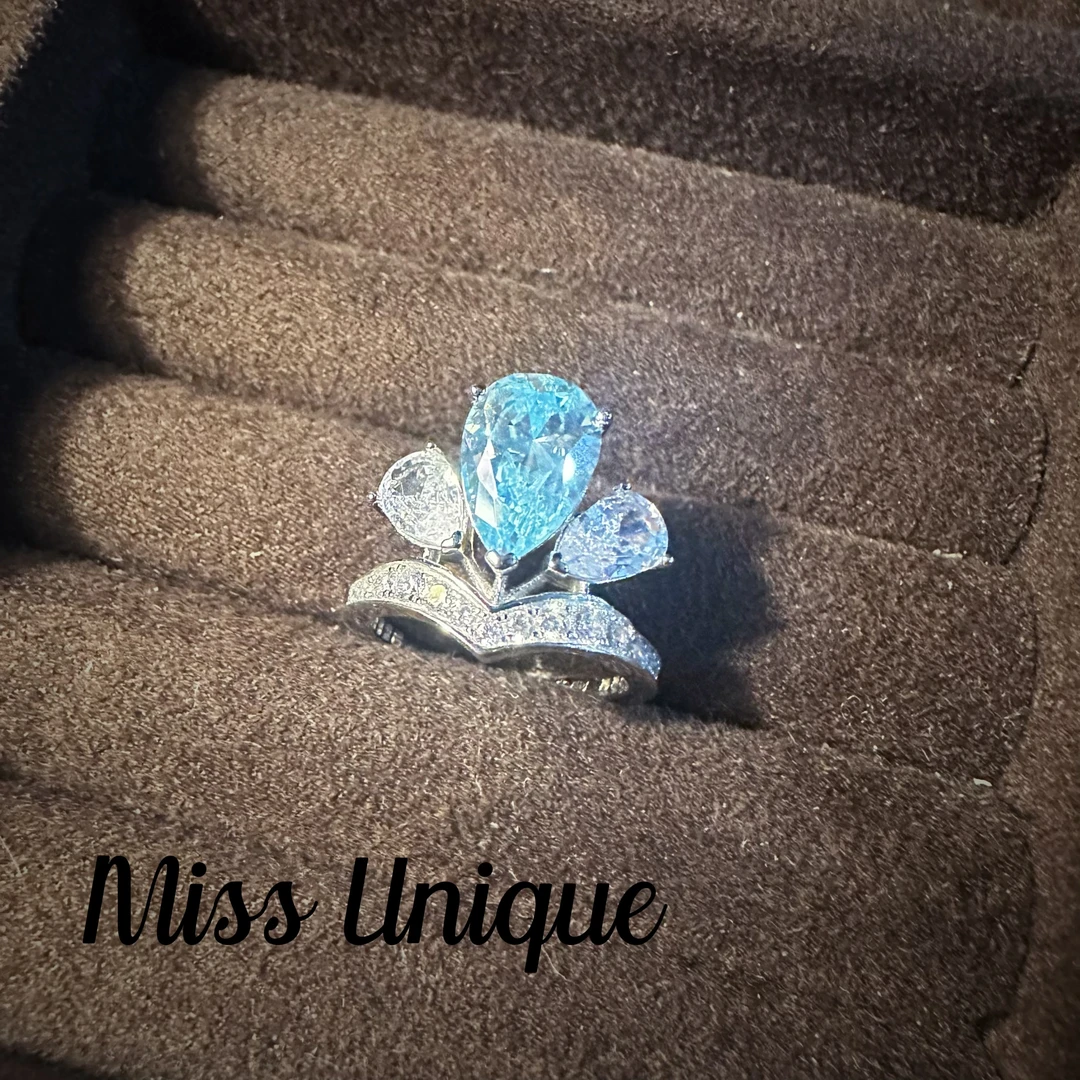 925银戒指   C3348出口订单蓝色三水滴戒指