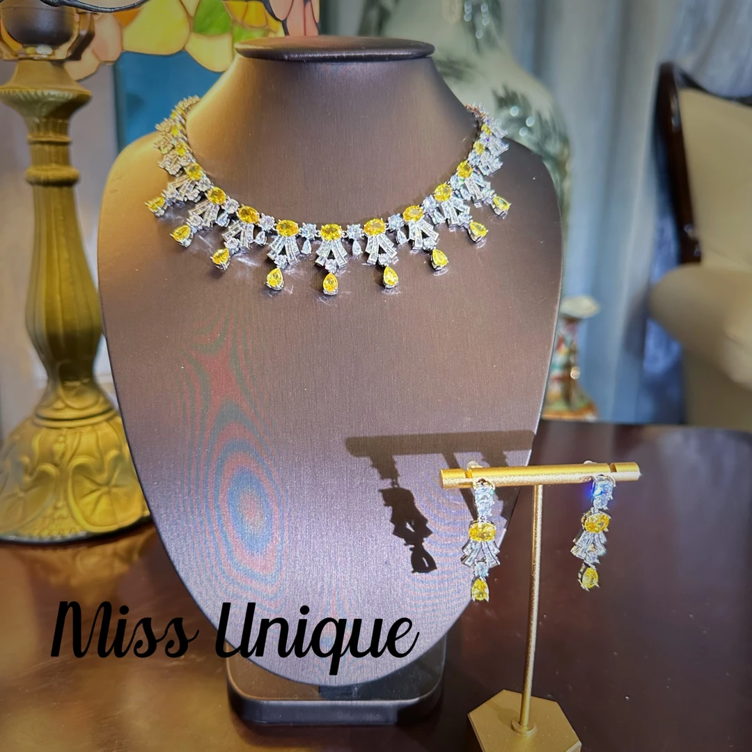 S6013秋日午后黄色椭圆水滴项链套装