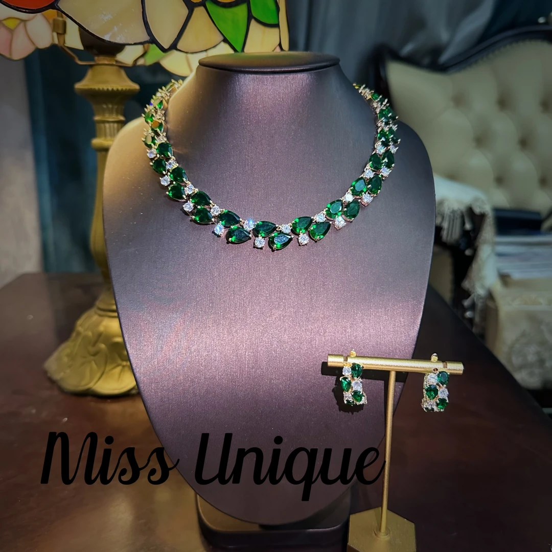 S6520绿色水滴双排项链套装