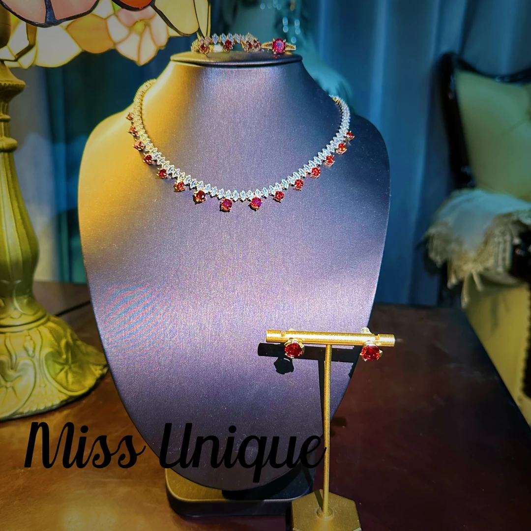 S6375红色圆形项链套装四件套