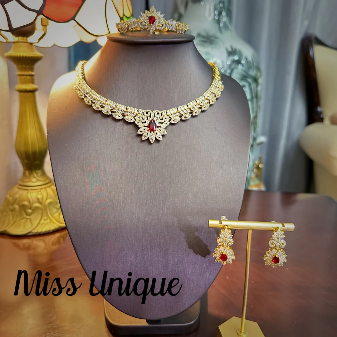 S6166复古红色水滴麦穗项链套装