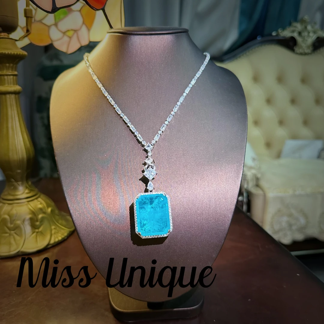 E8875帕拉色蓝色棉纹大方糖项链