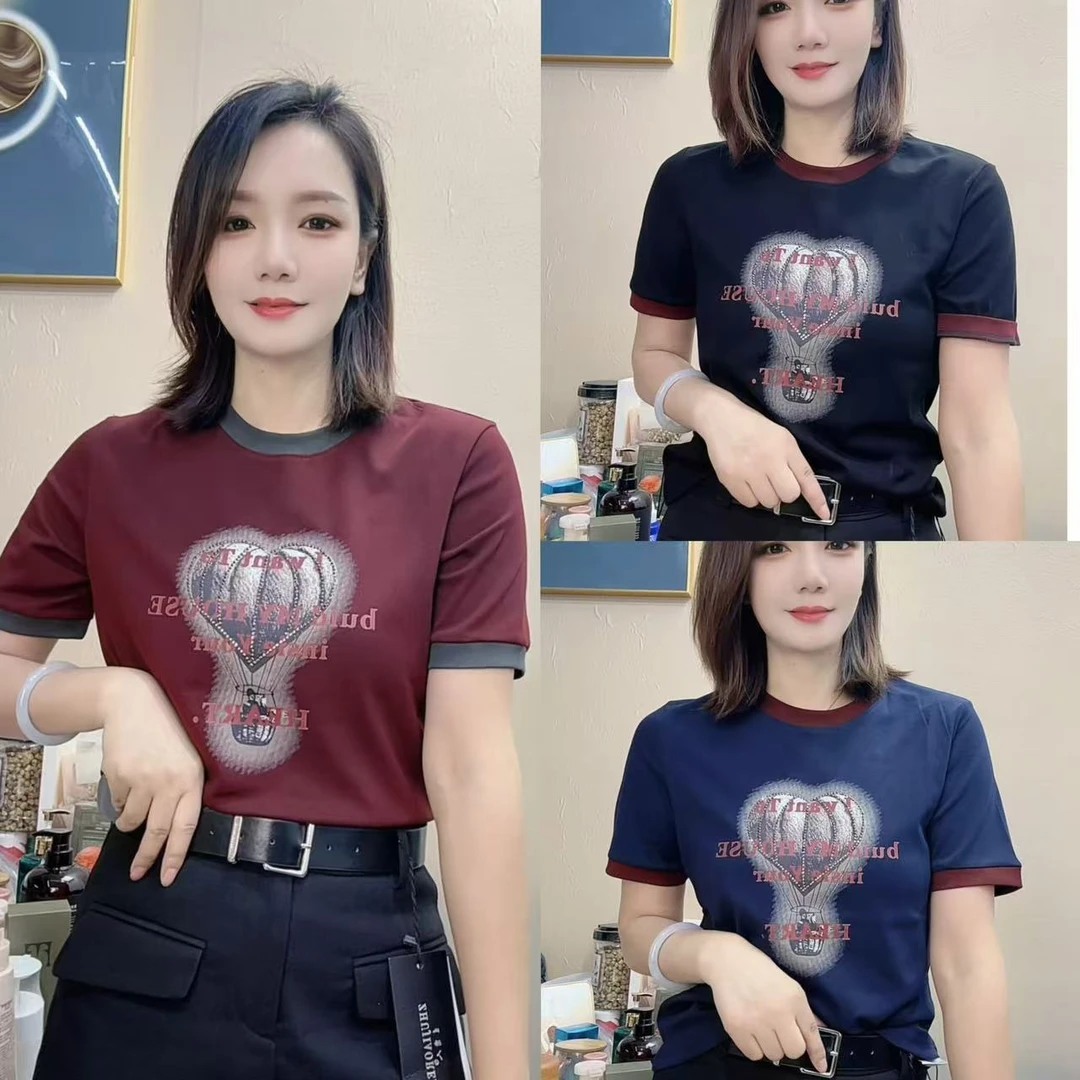 玲家精选2477款号拼色气球图案T恤