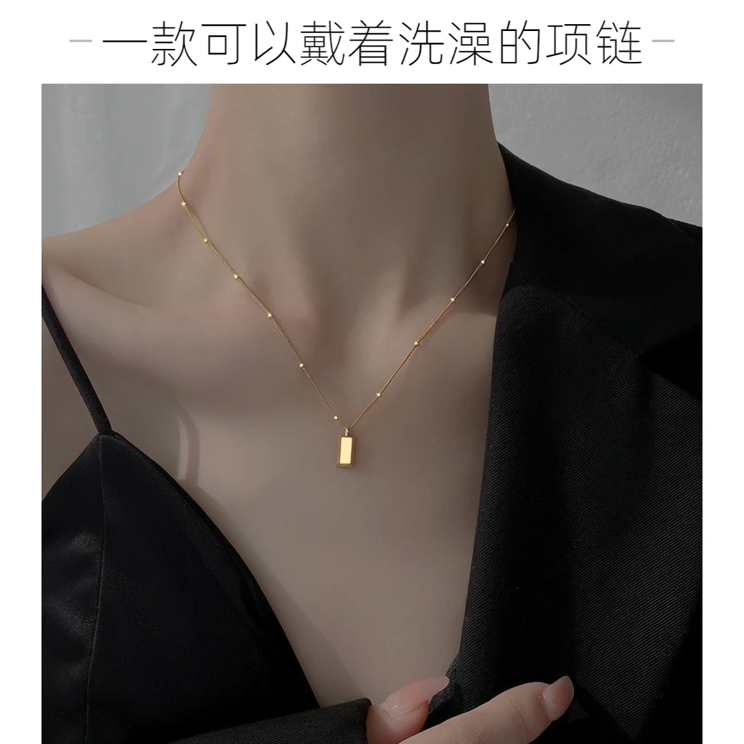 钛钢项链 方块暴富小金砖锁骨链 网红不掉色 轻奢百搭
