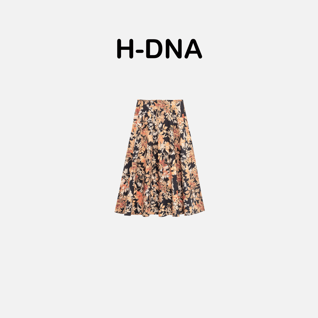 【H-DNA】"黄昏落叶"双股双纱高支棉活性印花A字摆半身裙