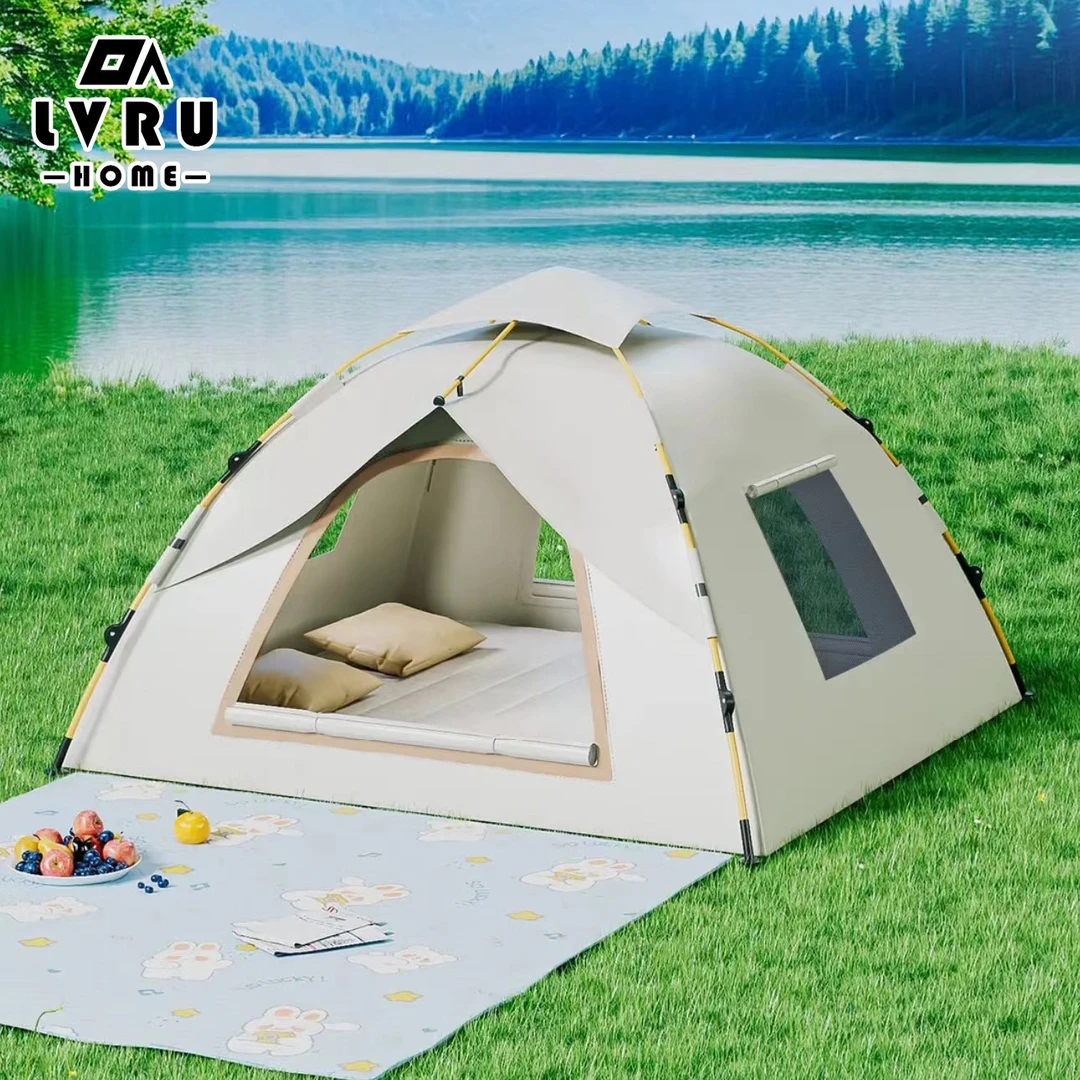 【新疆西藏包邮全自动家庭帐篷速开3-4人两门两窗防风防雨野外露营