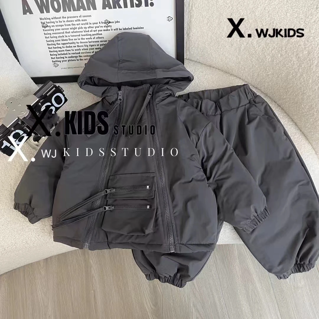 2024年新款儿童帅气连帽冲锋衣套装春秋连帽防风套装潮