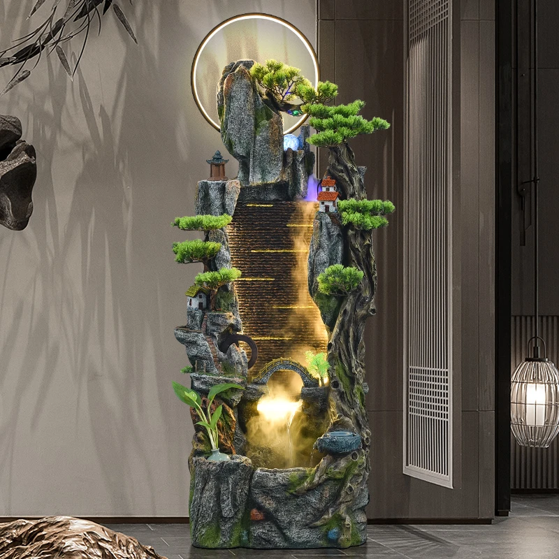 假山流水喷泉水幕墙开业乔迁公司客厅办公室玄关吧台花园风水摆件