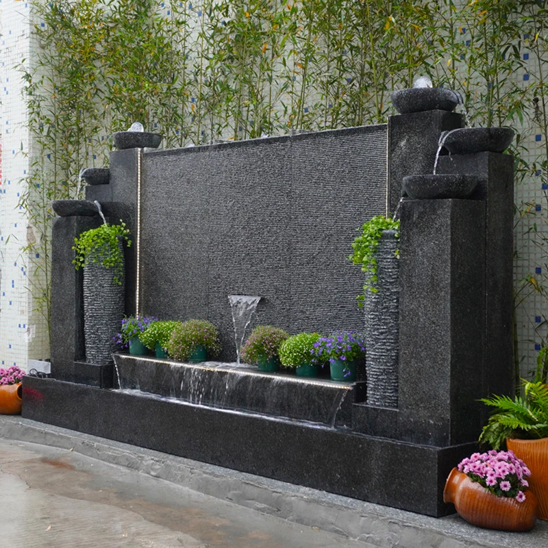 流水墙假山流水喷泉鱼池酒店公司水系景观装饰花园庭院客厅摆件