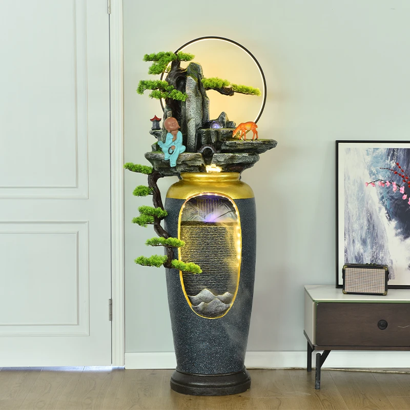 中式禅意流水摆件水系加湿器客厅店铺落地乔迁新居开业招财礼品