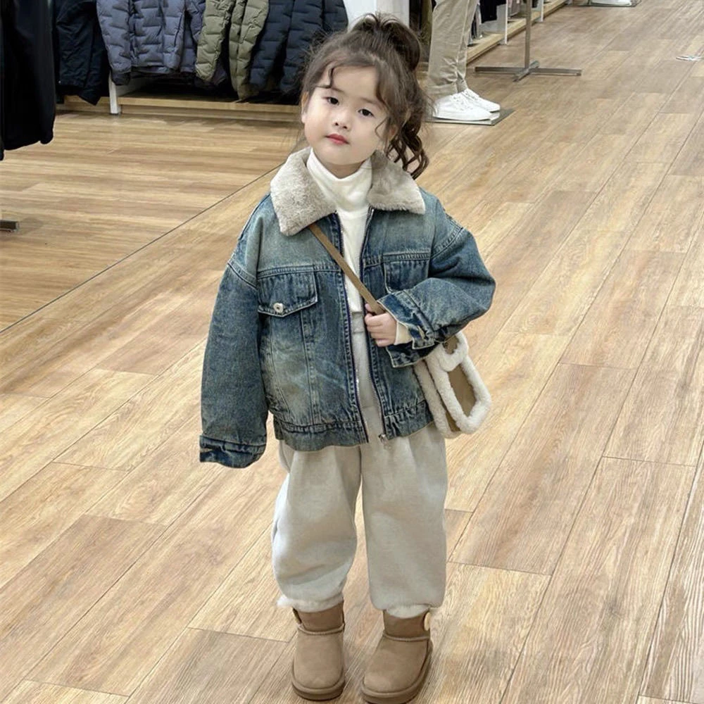 女童冬季新款外套保暖棉服2024韩版秋冬北极绒大衣中小儿童棉衣