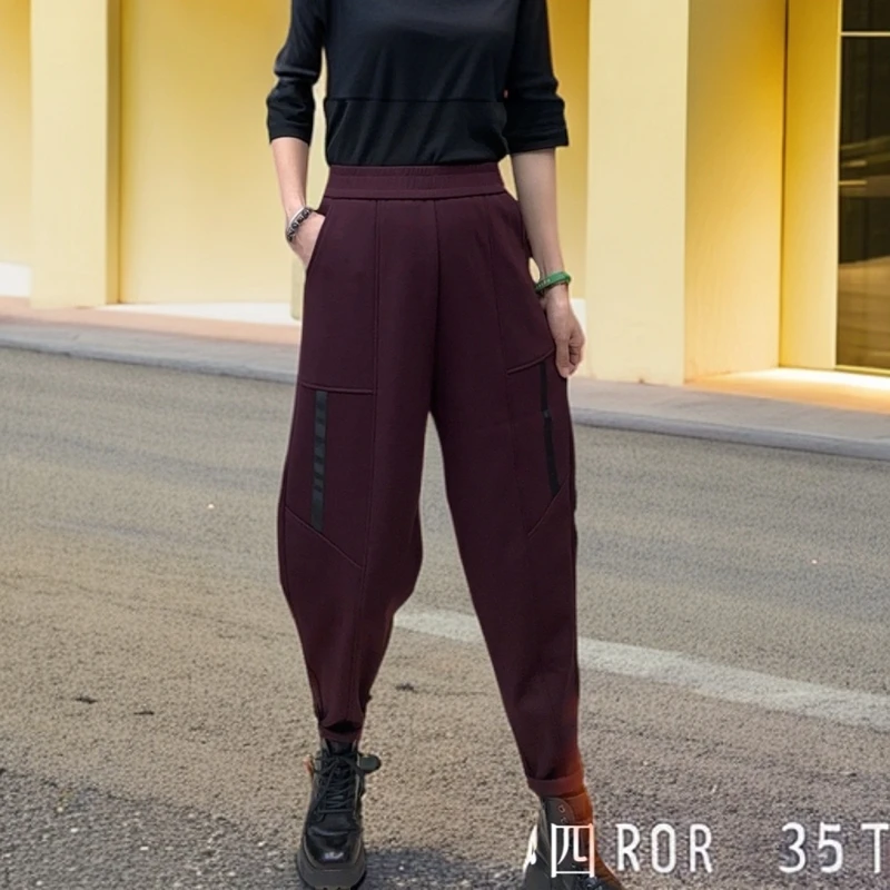 小四子【81655加绒裤】红人上新 显瘦遮肉气质百搭秋冬宽松哈伦裤