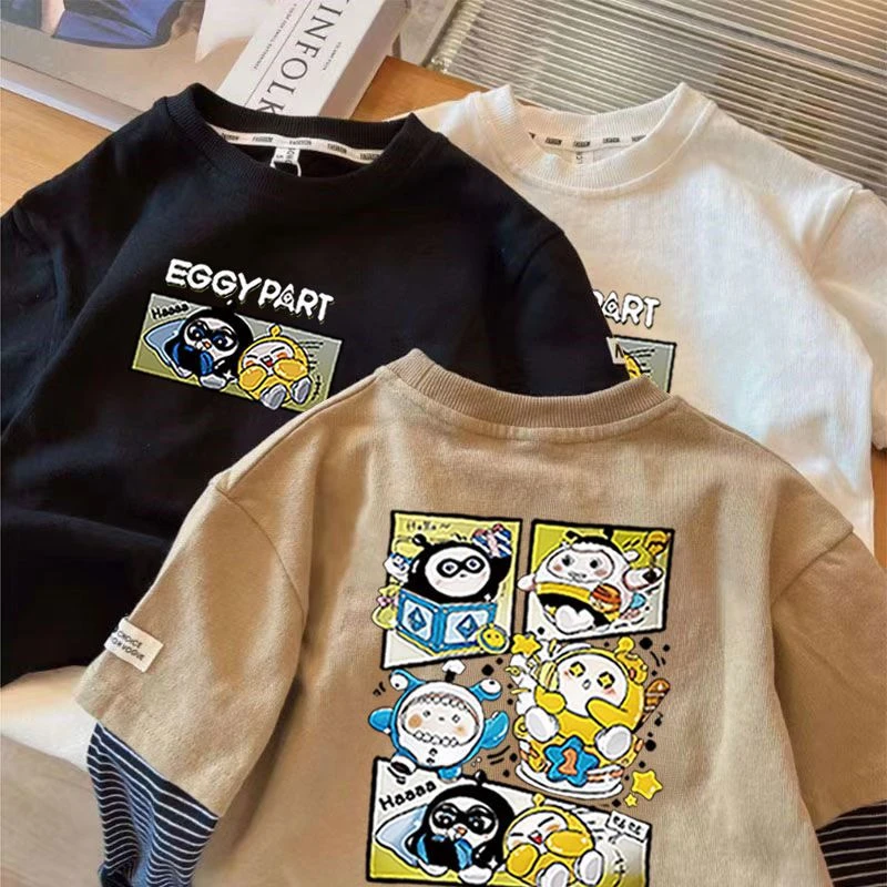 纯棉男童长袖T恤春秋新款卡通儿童宝宝打底衫1-9岁圆领假两件上衣