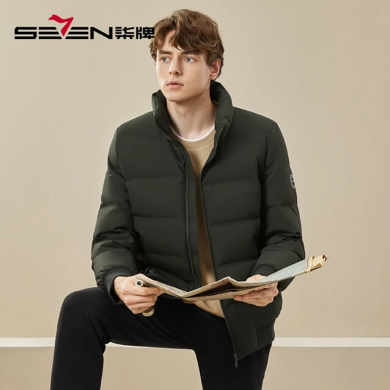 【90白鹅绒】柒牌立领男款羽绒服男2024冬季新款时尚休闲印花保暖