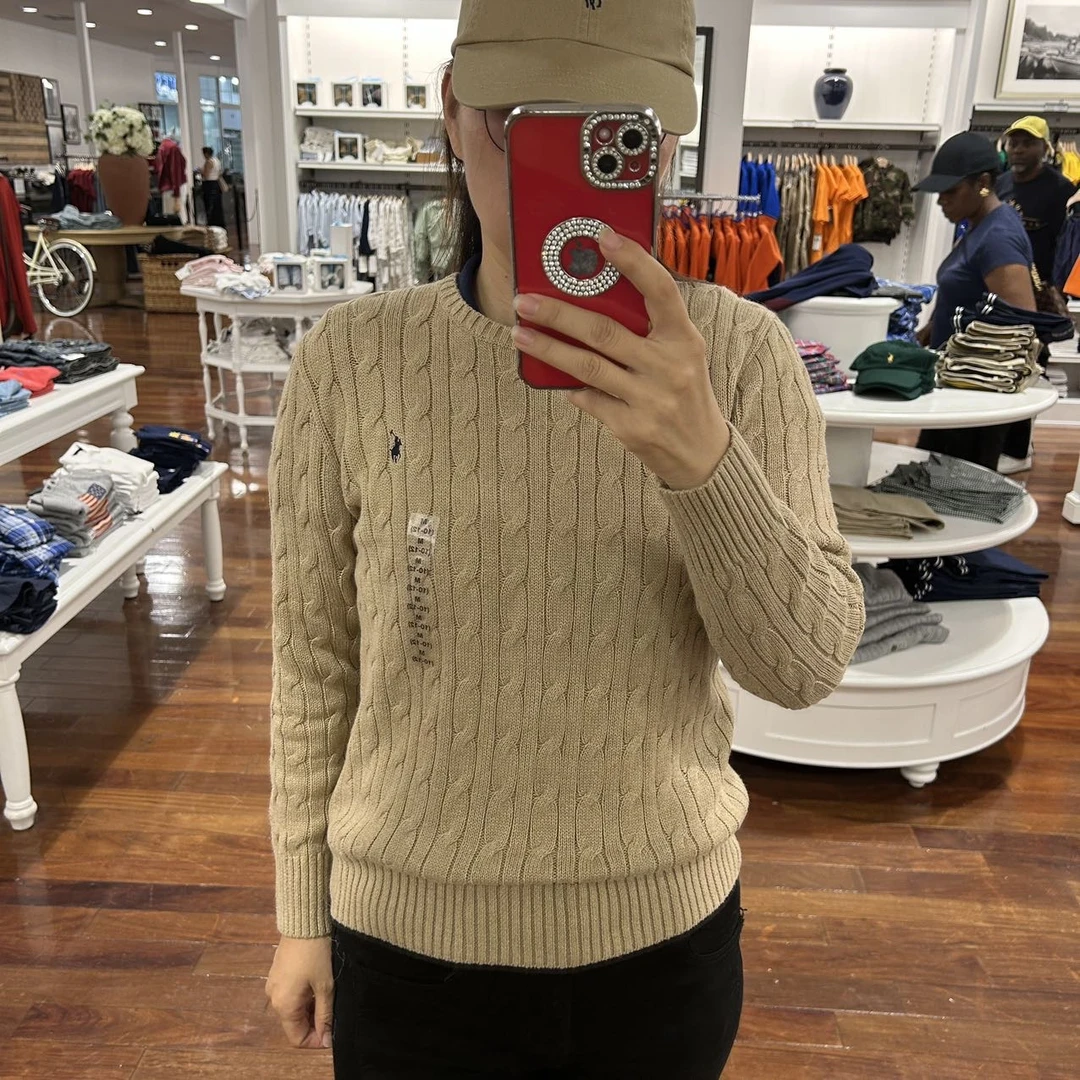 驼色拉夫劳伦男编织麻花毛衣16-18岁（女士穿好好看）