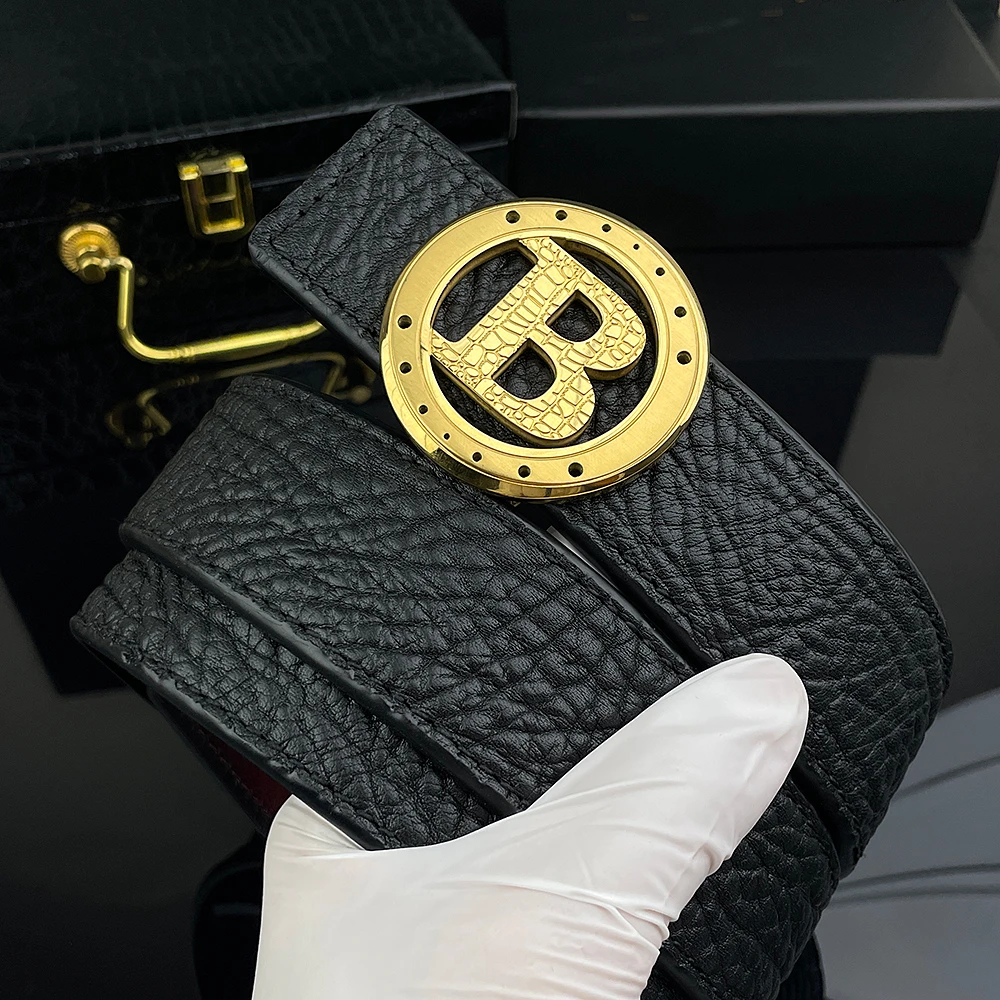 3.8CM不锈钢平滑扣 野牛皮男士皮带真皮潮流百搭腰带男高档裤腰带