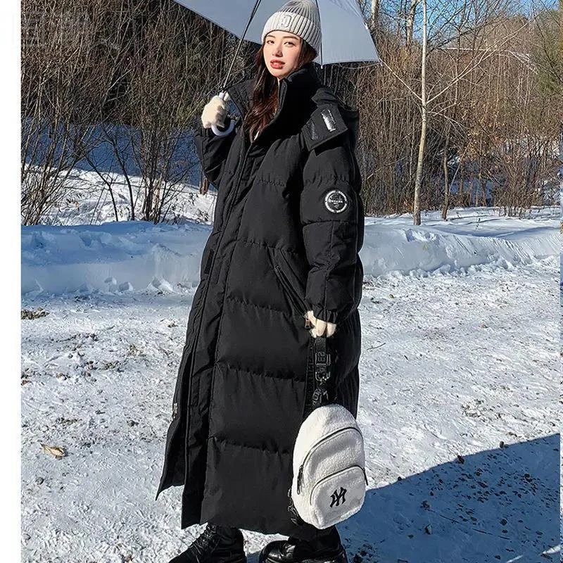 国潮爆款长款到脚踝羽棉服女冬季加厚韩版宽松过膝连帽羽衣
