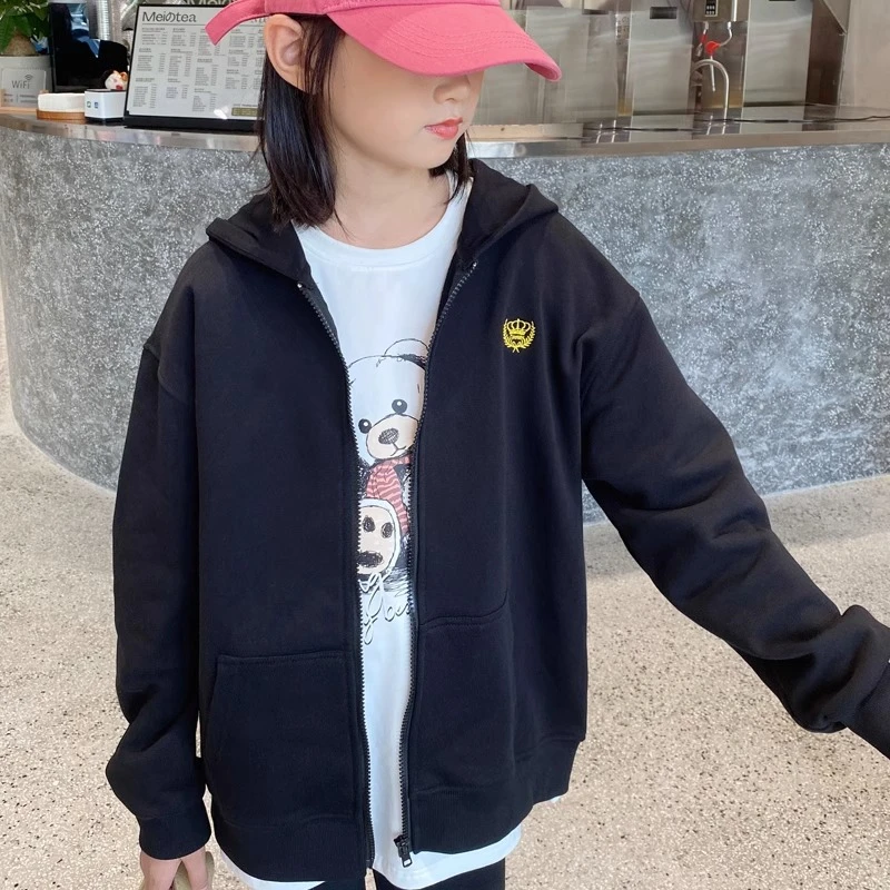 春秋季女童外套秋款卫衣连帽开衫休闲运动宽松中大童纯棉拉链衫